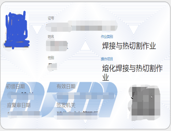 正面的焊工证是什么样子的